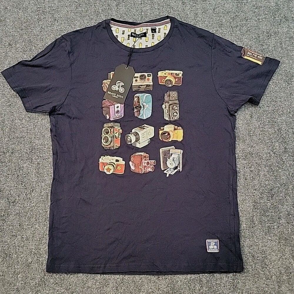 Brave Soul London Graphic T-Shirt Cameras Crew Neck Short Sleeve Men’s Size L